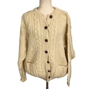Mckenna's Highland Heritage Cardigan Women XLarge Ivory Cable Wool Sweater UK